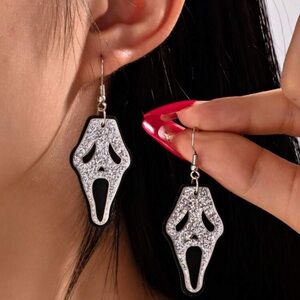 Silver and Black Scream Mask Earrings